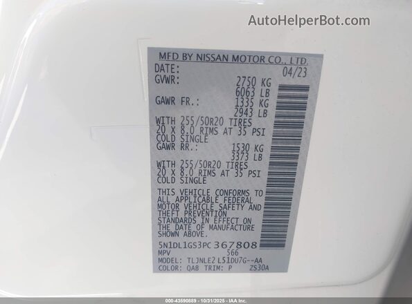 5N1DL1GS3PC367808 2023 INFINITI QX60 White Vista del compartimento del motor