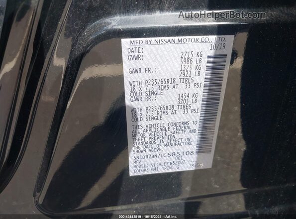 5N1DR2BN2LC585108 2020 NISSAN PATHFINDER Black Vista del compartimento del motor