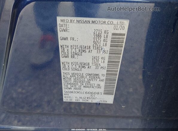 5N1DR2CM5LC606085 2020 NISSAN PATHFINDER Blue Engine compartment view