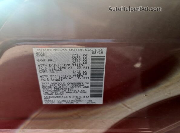 5N1DR2DM4LC576530 2020 NISSAN PATHFINDER Red Vista interior de 360 grados