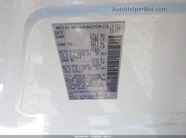 5N1DR2MM8JC626732 2018 NISSAN PATHFINDER White 