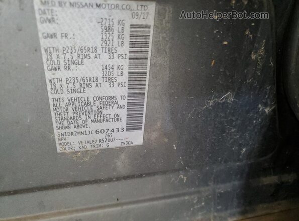 5N1DR2MN1JC607433 2018 NISSAN PATHFINDER Gray 