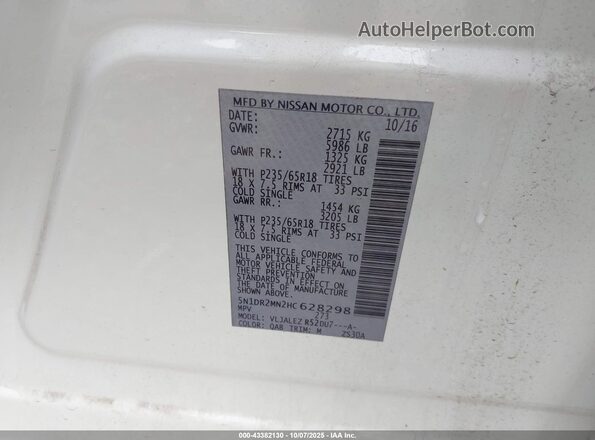 5N1DR2MN2HC628298 2017 NISSAN PATHFINDER White Շարժիչի բաժամունքի տեսք