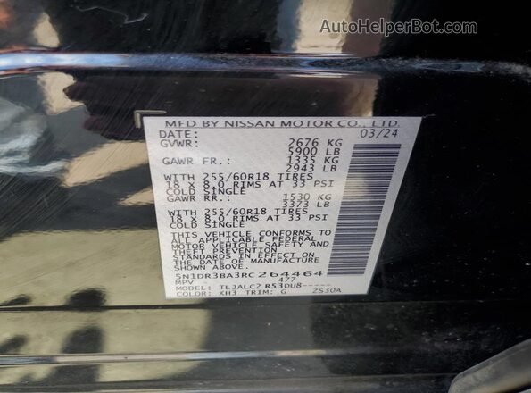 5N1DR3BA3RC264464 2024 NISSAN PATHFINDER Black 