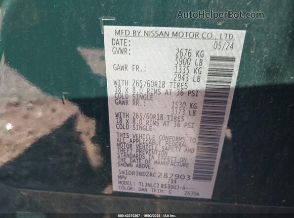 5N1DR3BD2RC282903 2024 NISSAN PATHFINDER Green 