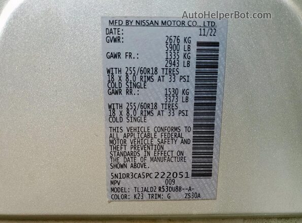 5N1DR3CA5PC222051 2023 NISSAN PATHFINDER Silver 