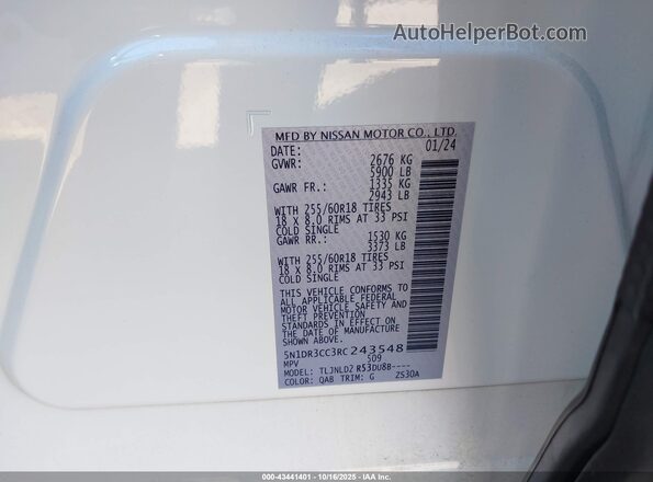 5N1DR3CC3RC243548 2024 NISSAN PATHFINDER Белый 