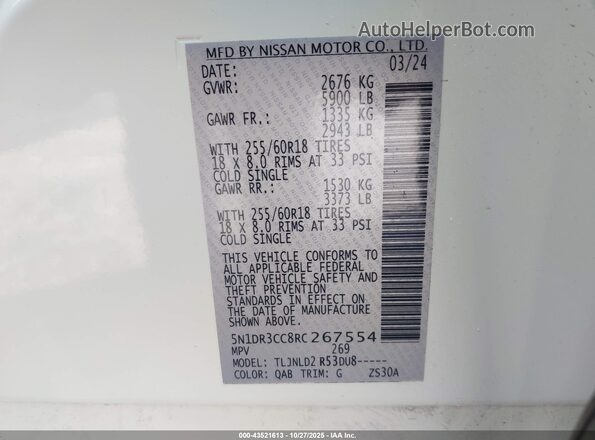 5N1DR3CC8RC267554 2024 NISSAN PATHFINDER Белый Вид подкапотного пространства