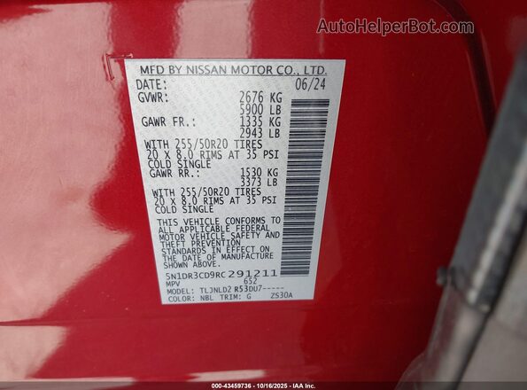 5N1DR3CD9RC291211 2024 NISSAN PATHFINDER Red 