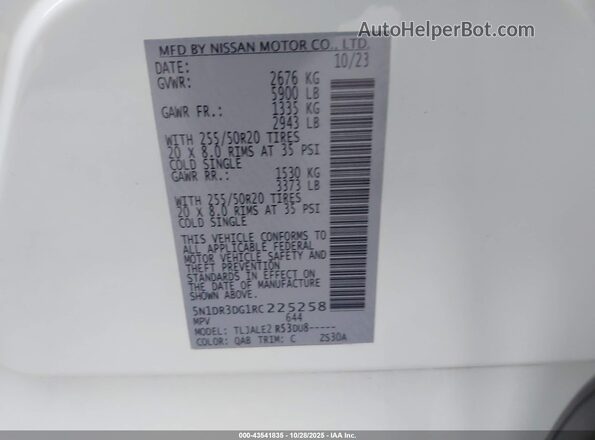 5N1DR3DG1RC225258 2024 NISSAN PATHFINDER Белый 