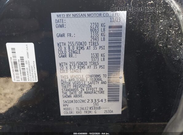 5N1DR3DJ2RC233543 2024 NISSAN PATHFINDER Черный Вид подкапотного пространства