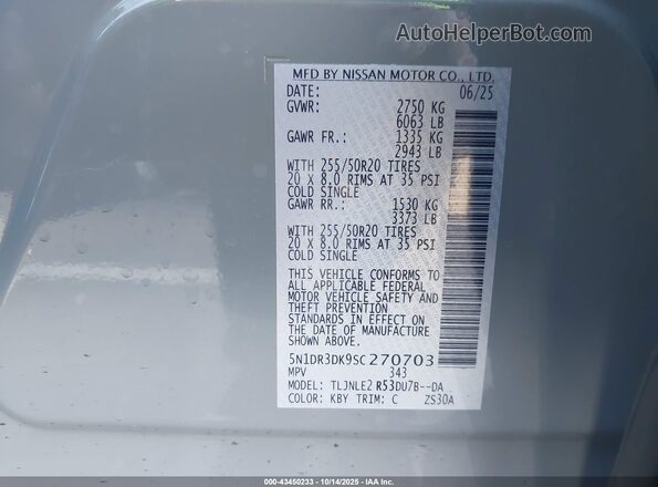 5N1DR3DK9SC270703 2025 NISSAN PATHFINDER Gray 