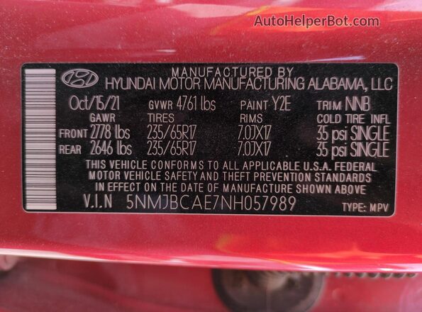5NMJBCAE7NH057989 2022 HYUNDAI TUCSON Красный Вид подкапотного пространства