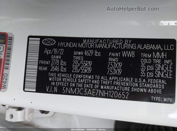 5NMJC3AE7NH120652 2022 HYUNDAI TUCSON White Вид підкапотного простору