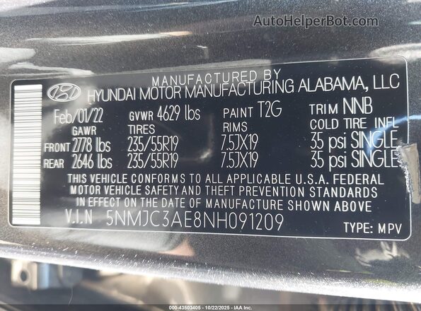 5NMJC3AE8NH091209 2022 HYUNDAI TUCSON Black ძრავის განყოფილების ხედი