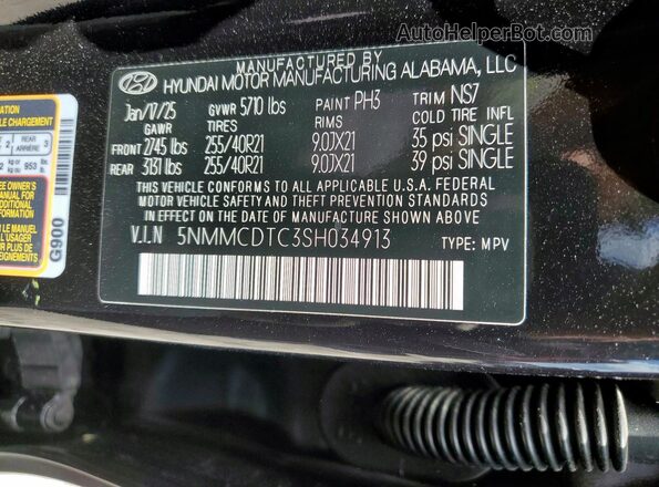 5NMMCDTC3SH034913 2025 GENESIS GV70 Black VIN sticker view