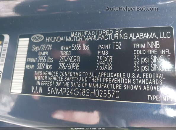 5NMP24G18SH025570 2025 HYUNDAI SANTA FE HYBRID Blue 