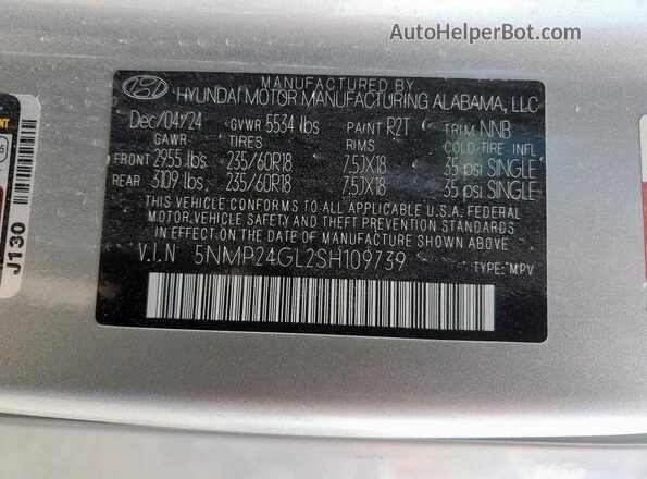 5NMP24GL2SH109739 2025 HYUNDAI SANTA Silver 