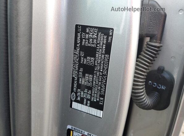 5NMP24GL3RH003908 2024 HYUNDAI SANTA Серебряный Вид наклейки с VIN-кодом