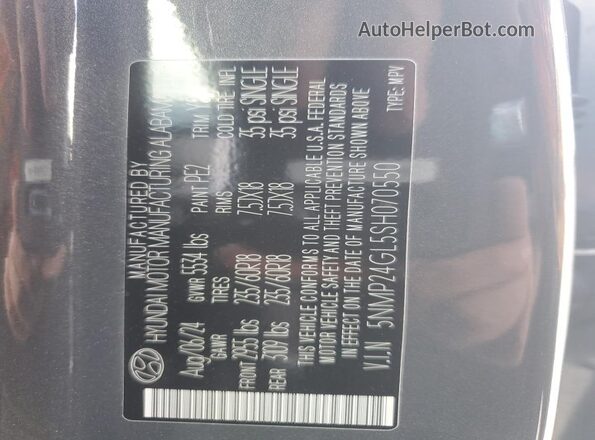 5NMP24GL5SH070550 2025 HYUNDAI SANTA Charcoal Вид наклейки з VIN-кодом