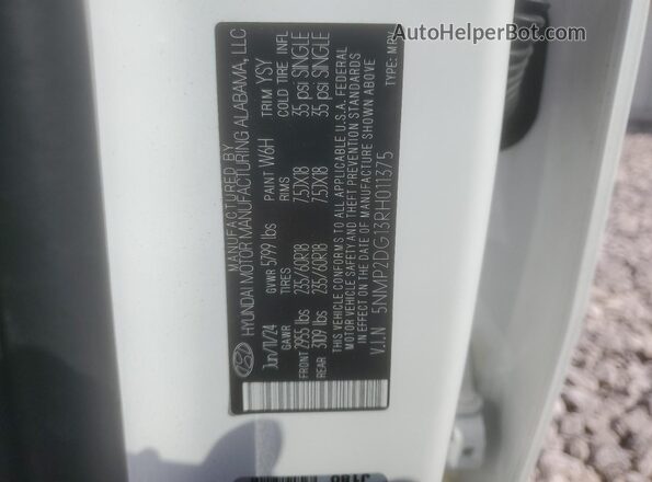 5NMP2DG13RH011375 2024 HYUNDAI SANTA White Widok naklejki z numerem VIN