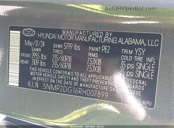 5NMP2DG16RH007899 2024 HYUNDAI SANTA FE HYBRID Gray Շարժիչի բաժամունքի տեսք