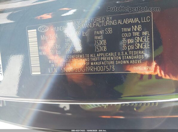 5NMP2DG19RH007573 2024 HYUNDAI SANTA FE HYBRID Black Շարժիչի բաժամունքի տեսք