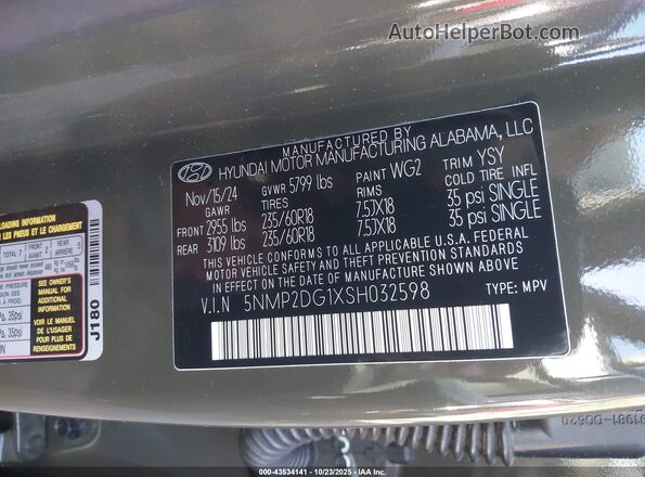 5NMP2DG1XSH032598 2025 HYUNDAI SANTA FE HYBRID Green Vista del compartimento del motor