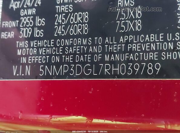 5NMP3DGL7RH039789 2024 HYUNDAI SANTA FE Red Вид підкапотного простору