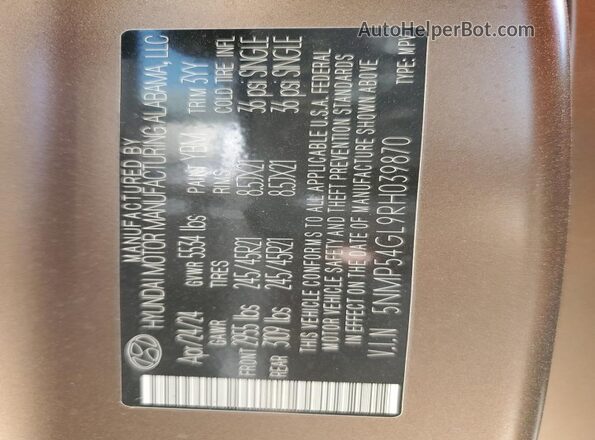 5NMP54GL9RH039870 2024 HYUNDAI SANTA FE CALLIGRAPHY Коричневый Вид наклейки с VIN-кодом