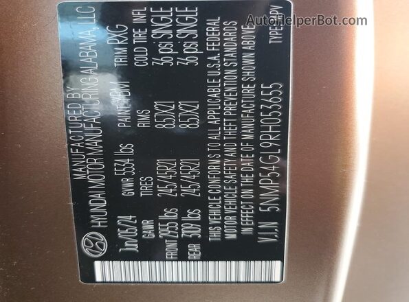 5NMP54GL9RH053655 2024 HYUNDAI SANTA FE CALLIGRAPHY Коричневый Вид наклейки с VIN-кодом
