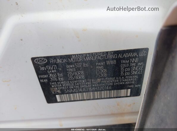 5NMS14AJ1MH320146 2021 HYUNDAI SANTA FE Белый Вид подкапотного пространства
