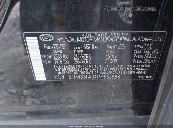 5NMS14AJ4PH552583 2023 HYUNDAI SANTA FE Черный Вид подкапотного пространства