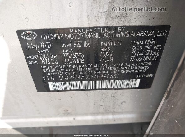 5NMS14AJ5MH368667 2021 HYUNDAI SANTA FE Silver Engine compartment view