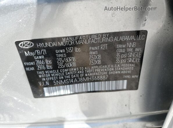 5NMS14AJ8MH368887 2021 HYUNDAI SANTA Silver Widok naklejki z numerem VIN