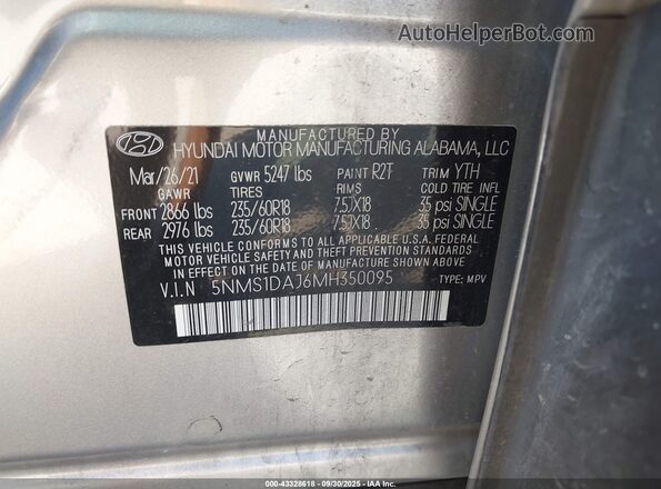 5NMS1DAJ6MH350095 2021 HYUNDAI SANTA FE Silver ძრავის განყოფილების ხედი
