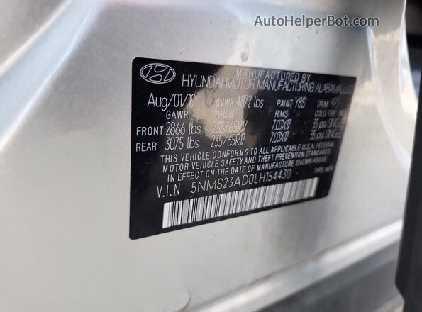 5NMS23AD0LH154430 2020 HYUNDAI SANTA Silver VIN კოდის სტიკერის ხედი