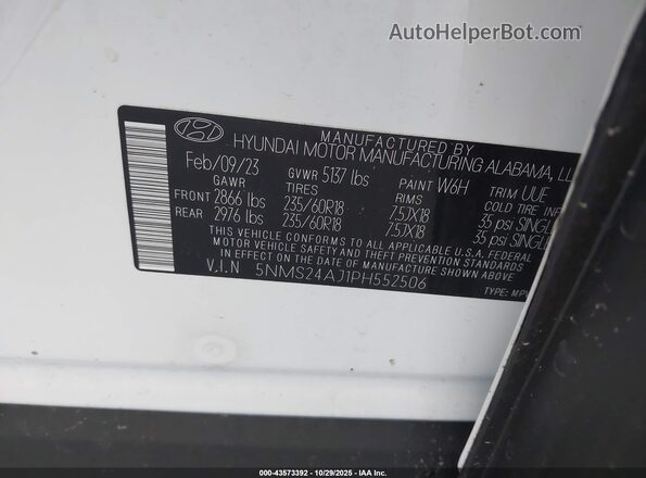5NMS24AJ1PH552506 2023 HYUNDAI SANTA FE Белый Вид подкапотного пространства