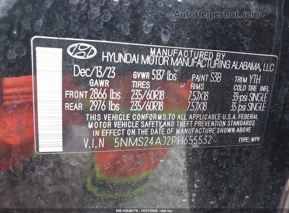 5NMS24AJ2PH655532 2023 HYUNDAI SANTA FE Черный Вид подкапотного пространства