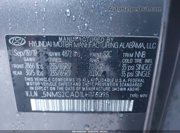 5NMS2CAD1LH176095 2020 HYUNDAI SANTA FE Gray Engine compartment view