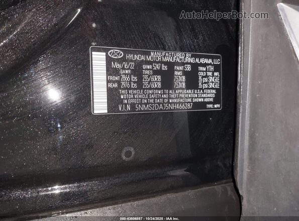 5NMS2DAJ5NH466287 2022 HYUNDAI SANTA FE Black Вид підкапотного простору