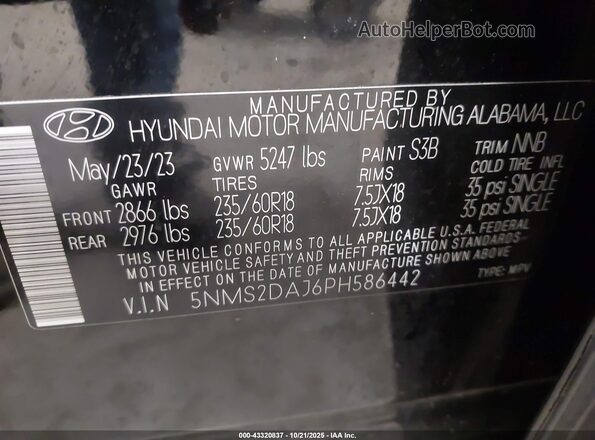 5NMS2DAJ6PH586442 2023 HYUNDAI SANTA FE Black Widok komory silnika