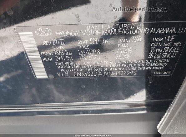 5NMS2DAJ9NH427993 2022 HYUNDAI SANTA FE Black Vista del compartimento del motor