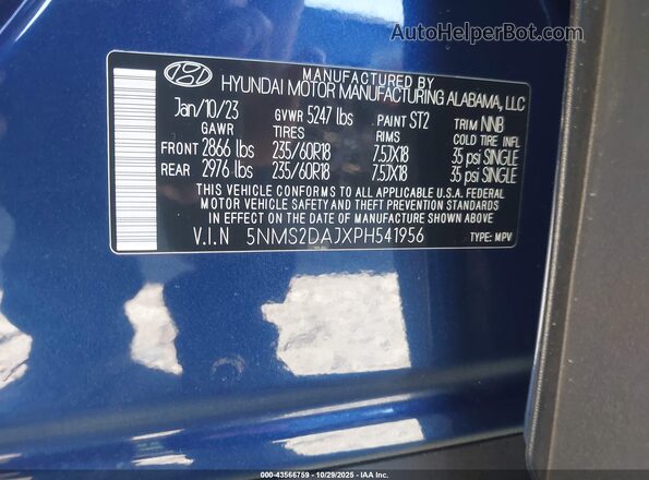 5NMS2DAJXPH541956 2023 HYUNDAI SANTA FE Blue Widok komory silnika