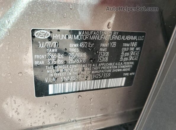 5NMS33AD2LH257359 2020 HYUNDAI SANTA Brown Սալոնի 360 աստիճան տեսք
