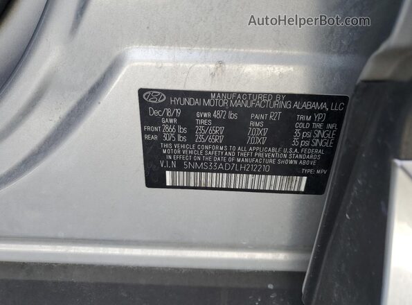 5NMS33AD7LH212210 2020 HYUNDAI SANTA Gray VIN კოდის სტიკერის ხედი