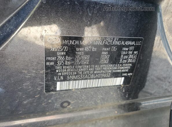 5NMS33AD8LH219652 2020 HYUNDAI SANTA Gray Սալոնի 360 աստիճան տեսք