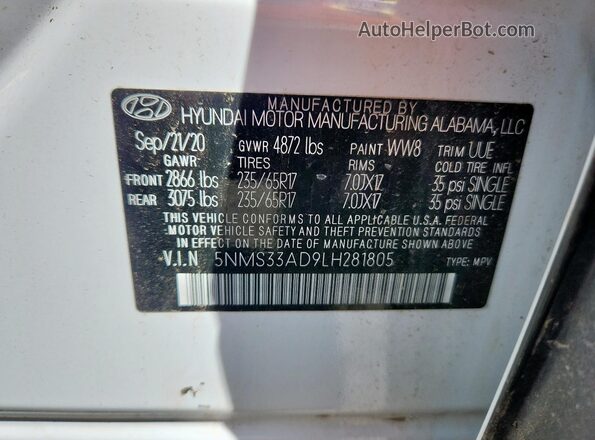 5NMS33AD9LH281805 2020 HYUNDAI SANTA White Engine compartment view