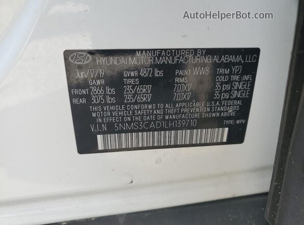 5NMS3CAD1LH139710 2020 HYUNDAI SANTA White სალონის 360-გრადუსიანი ხედი