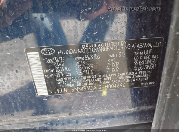 5NMS3DA13PH004696 2023 HYUNDAI SANTA FE HYBRID Синий Вид подкапотного пространства